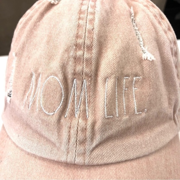 Rae Dunn pink Mom Life distressed blush all cotton ball cap - Picture 2 of 8